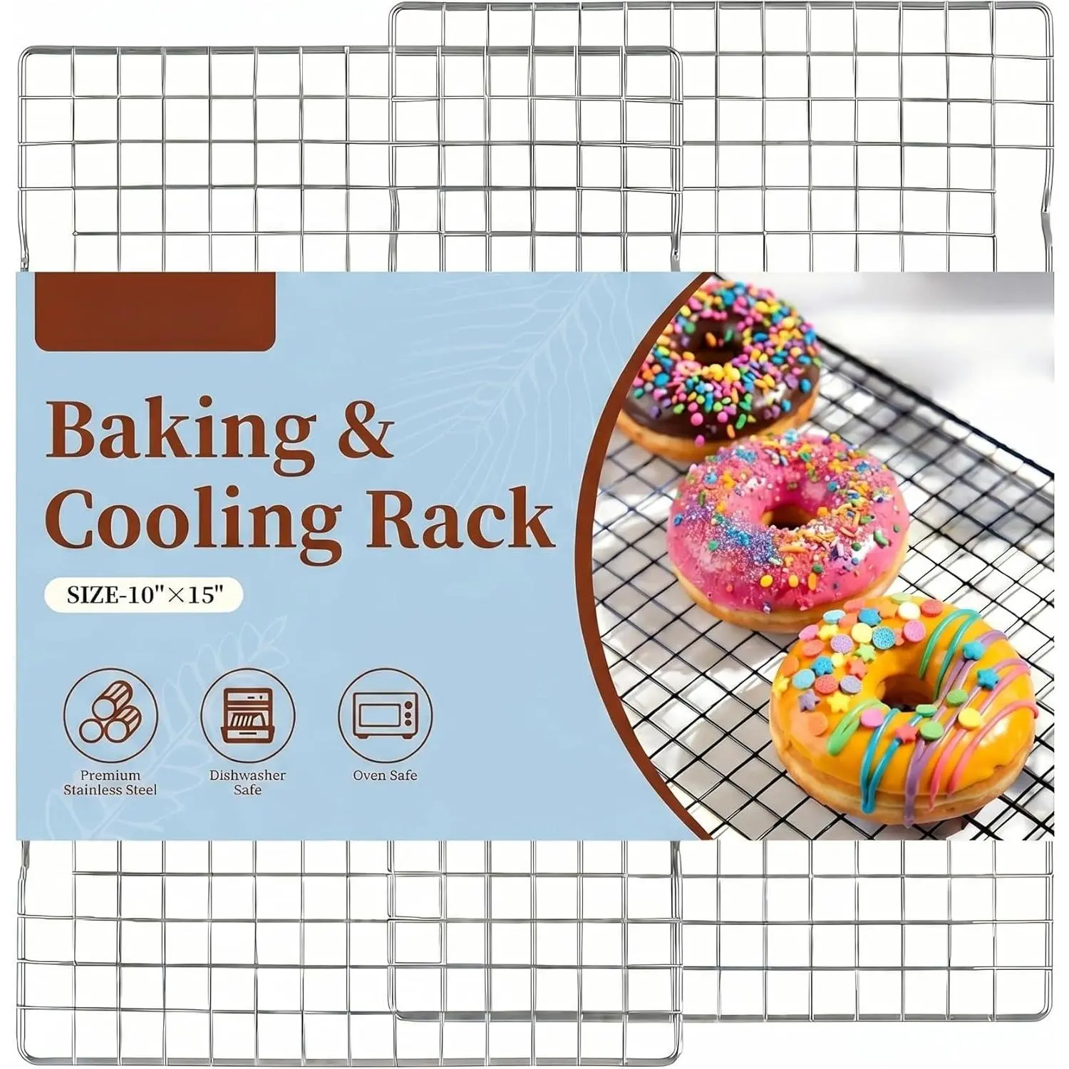 2 count Cooling Racks for Cooking and Baking, 10" x 15" Stainless Steel Wire Rack for Baking Sheet, Grilling, Roasting, Drying, Oven and Dishwasher Safe