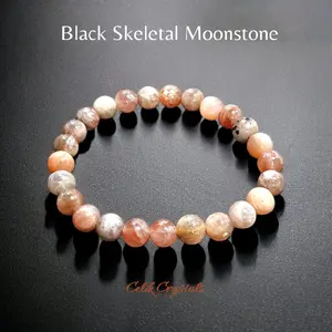 AAA Black Skeletal Moonstone Bracelet - Natural Stones 8mm Unisex - High Quality - Unique Design Spiritual Practice Good Luck Grounding