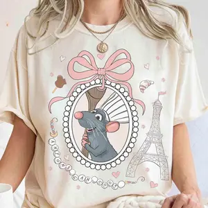 Retro 90s Coquette Bow Ratatouille Remy Tee, Anyone Can Cook Quote, Girly Fan Shirt