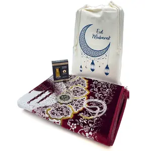 Ramadan/Eid Gift Bag Set with Prayer Mat, Prayer Beads, Car Hanger, & Rollerball Perfume - Red