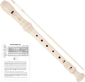 Soprano Recorder 8-Hole Instrument for  Beginners, Baroque Style C Key  Flute with Cleaning Rod & Case Bag for School Education Home Entertainment - Beige
