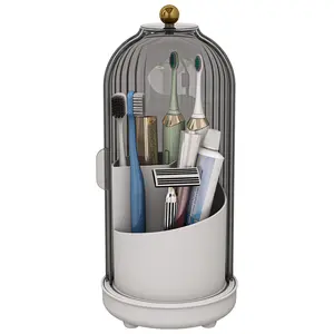 Draining toothbrush holder,Rotating Electric Toothbrush and Toothpaste Holder for Bathroom Countertop, 3 Slots Makeup Brushes Organizer,Multi-purpose function,Unslip & Drainage,Premium Material Plastic,brush holder with lid