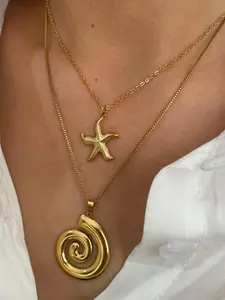Starfish & Spiral Design Pendant Necklace, Elegant Fashion Jewelry for Party, Daily Clothing Decor, Trendy All-match & Exquisite Jewelry for Birthday Gift, Daily Wear Necklace