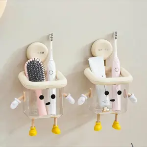 1 Pack Wall Mounted Toothbrush Holder with Suction Cup Multifunctional Transparent Storage Rack for Bathroom Toothbrushes and Bottles Organizer