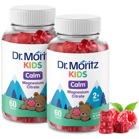 DR. MORITZ Sugar-Free Calm Magnesium Gummies for Kids 2+ & Adults - Non-GMO Raspberry Flavor 100mg Citrate 2-Pack 60 Count