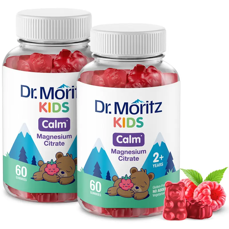 DR. MORITZ Sugar-Free Calm Magnesium Gummies for Kids 2+ & Adults - Non-GMO Raspberry Flavor 100mg Citrate 2-Pack 60 Count