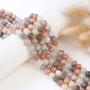 Natural Mix Moonstone Gemstone Smooth Round Loose Beads For DIY  Jewelry Making Desig Handmade Crafts Bracelet, Necklace, Earrings AAA Quality 15.5 Inches Long, Semi Precious Stone, Spacer beads