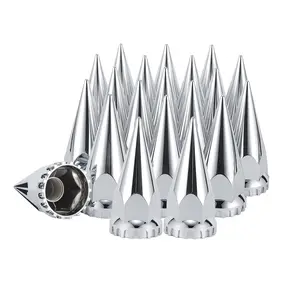 33mm x 4-3/4” ABS Chrome-plated plastic pointed screw on threaded lug nut covers caps, suitable for semi trailers trucks