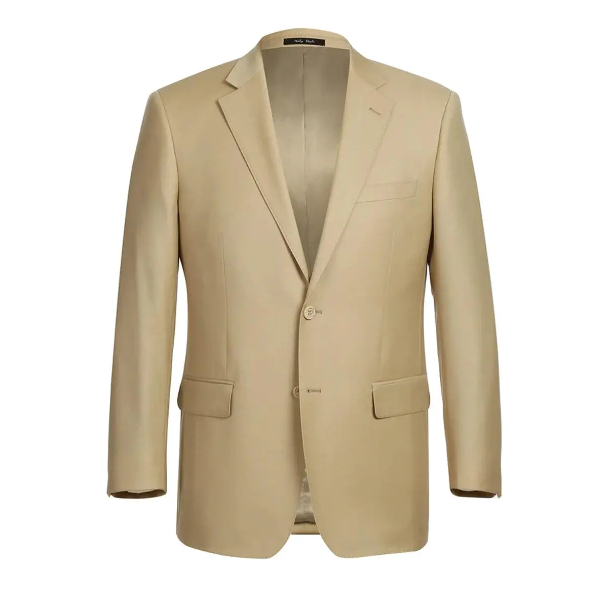Mens Basic Two Button Slim Fit Wool Suit with Optional Vest in Tan