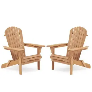 Wooden Outdoor Folding Adirondack Chairs 2 Piece Set