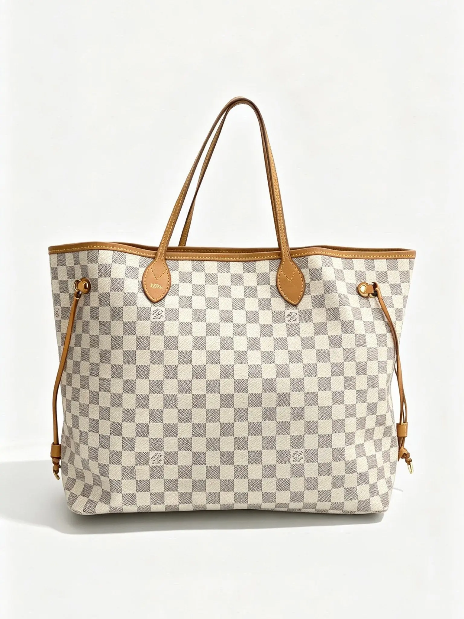 Pre-owned Leather tote bag Louis Vuitton Neverfull MM Damier Azur Canvas with Natural Vachetta Trim and Gold Tone Hardware