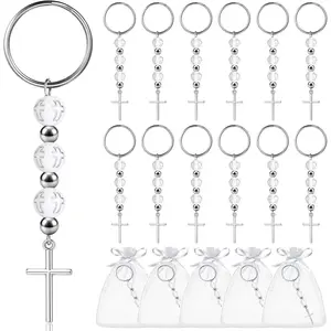 Quelay 30 Pcs Baptism Favors Rosary Keychain with Organza Bags, First Holy Communion Favors