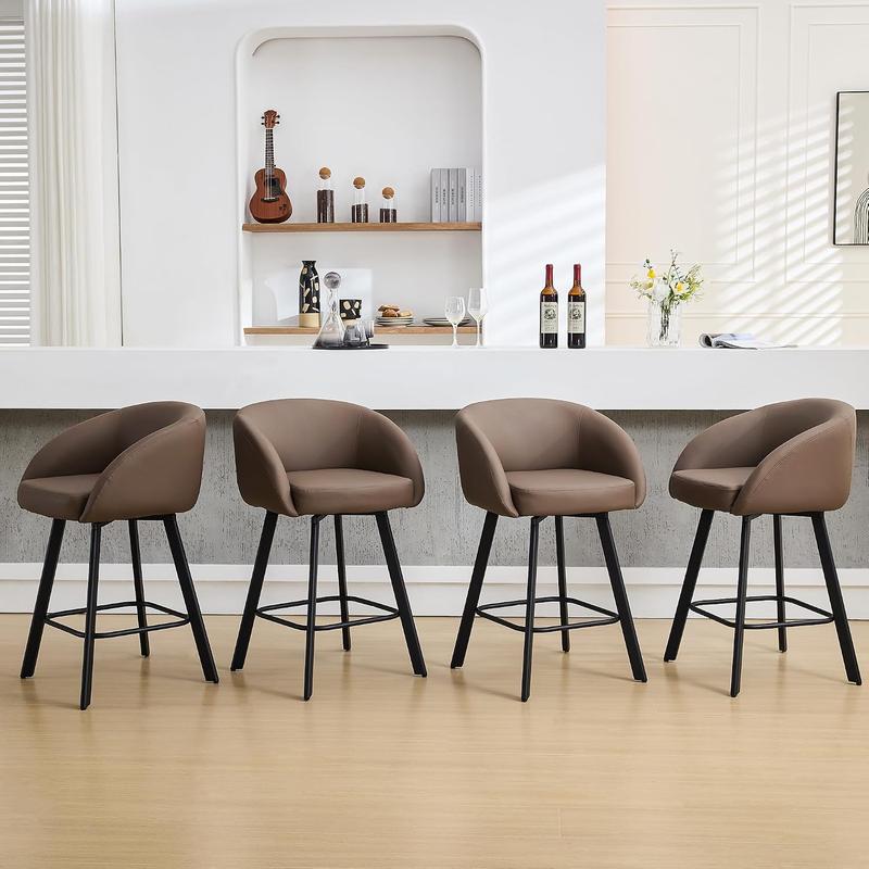 FIRAVOE Modern PU Faux Leather Swivel Barstools (Set of 2-4, 26-30" Height) with Back & Armrest, Counter Height Comfy Chairs, Footrest, Secure Metal Frame Indoor Home Bar Furniture for Urban Kitchens