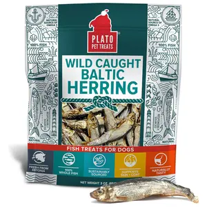 PLATO Pet Treats Fish Dog Treats - Air-Dried, Single Ingredient Dog Treat - with Omega 3 & 6 Fatty Acids to Support Skin and Coat - 100% Whole Fish - Wild Caught Baltic Herring Dog Treats - 3oz