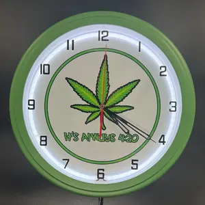 16” Always 4:20 Green Case White Neon Clock