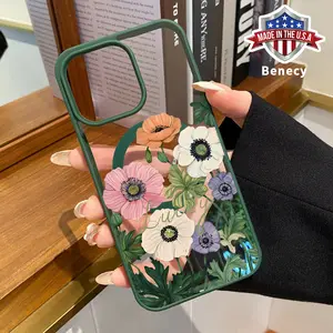 Charming Floral Composition Pattern Magnetic Phone Case Supports Wireless Charging for iPhone 15 16 14 Pro Max 13 12 11 XR XS Plus E Shockproof Non Slip Protection Silicone Transparent Acrylic Cover Cellphone Protective