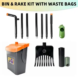 Pooper Scooper Swivel Bin & Rake for Large Small Dogs with Bag Attachment, Long Handle Poop Scooper with Lid for Yard