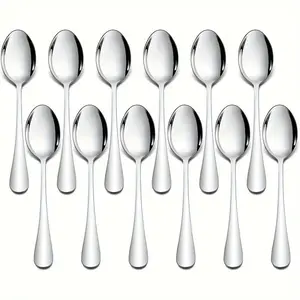 Stainless Steel Dessert Spoon, 12pcs/set Mini Coffee Spoon, Tea Spoon, Ice Cream Spoon, Kitchenware Kitchen Utensils for Home Party Wedding Spoons Set