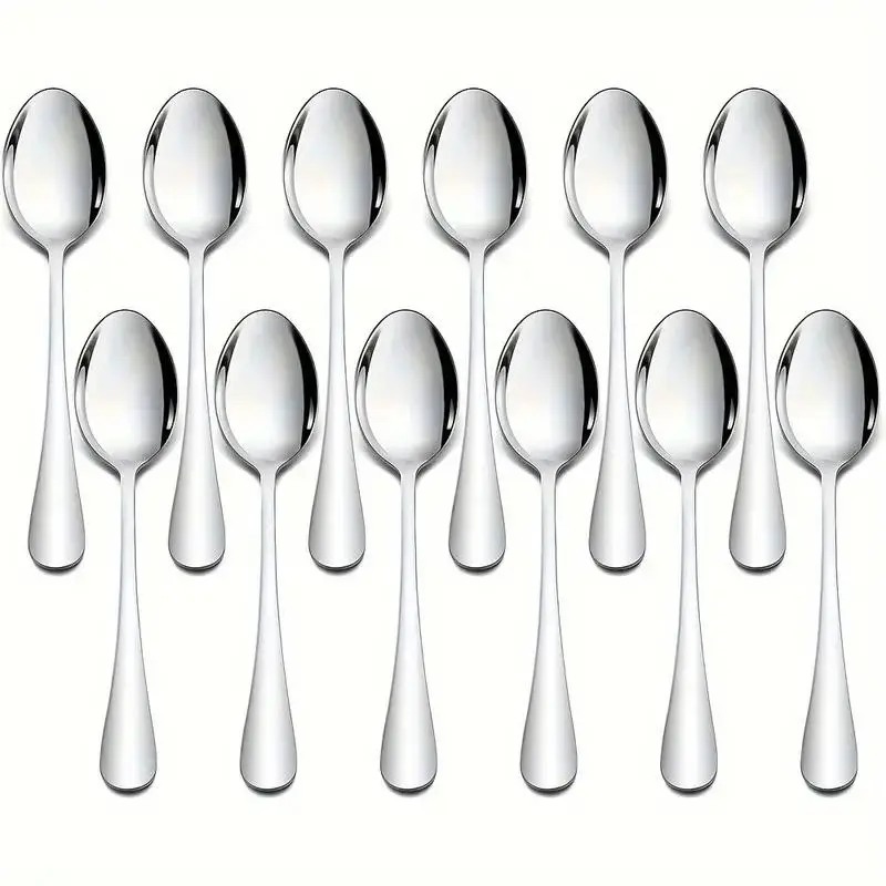 Stainless Steel Dessert Spoon, 12pcs/set Mini Coffee Spoon, Tea Spoon, Ice Cream Spoon, Metal Utensils, Kitchenware Kitchen Utensils for Home Party Wedding Spoons Set