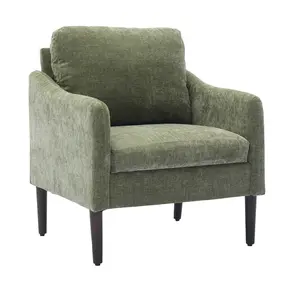 Mid-Century Modern Accent Chair, Double-Layer Design Seat Cushion Chenille Curved Armchair, Comfy Single Sofa Chair for Bedroom, Living Room, Office
