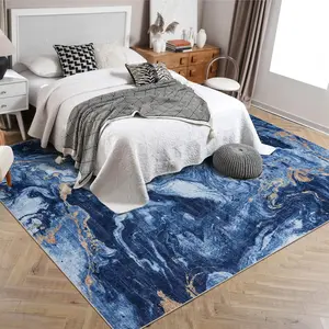 GARVEE 9'x12' Area Rug - Soft, Modern Abstract Boho Design, Washable, Large Machine-Made, Non-Slip Faux Wool Carpet for Living Room, Bedroom, Dining Room, Kids Room in Blue