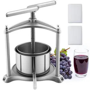 Fruit Wine Press 0.8 Gallon 3L, Stainless Steel Manual Juicer And Press For Apple Grape Orange Berry Juice, Cider, Cheese, Tincture And Herbal Extracts, Durable T-Shaped Handle, Kitchen Home Winemaking