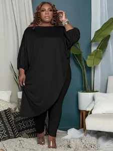 USBoutiqueCHIC Women's Summer Lounge Set | Oversized Top & Jogger Pants, Milk Touch Comfort Wear for Plus Size