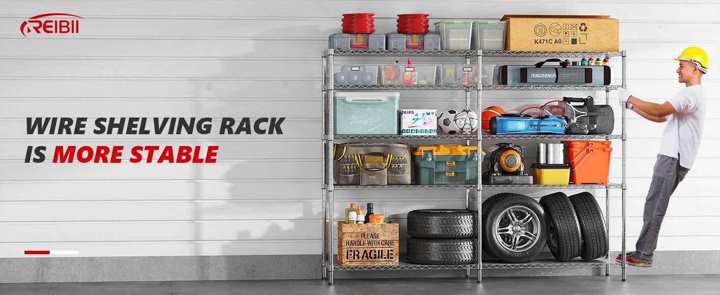 Raybee Shelf 5-Tier Adjustable Twin Shelves 1400 lbs Wire Shelving Unit for Storage Rack Heavy Duty Garage Metal Shelf Pantry Kitchen Shelving, Chrome