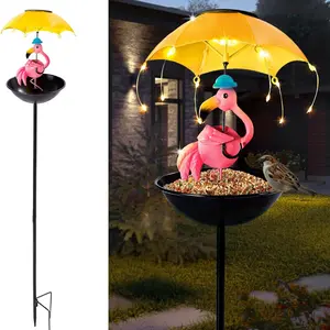 Solar Bird Feeder Flamingo Garden Decor, Outdoor Solar Pathway Lights Umbrella, Hummingbird Feeder Art Decoration for Yard, Solar Post Lights, Outdoor Landscape Lights