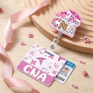 Cute Pink CNA Badge Reel with Retractable ID Holder & Swivel Clip | Badge Buddy for Certified Nursing Assistants