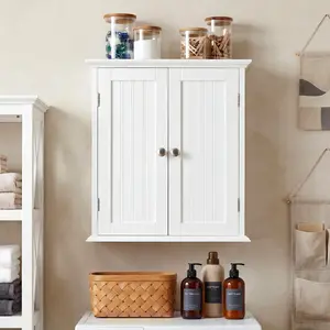 Wall Mounted Storage Cabinet With Fixed Shelves ，And Magnetic Door Catch, Premium Wood Construction With Elegant Metal Handles, Dust Proof Design For Bathroom Bedroom And Entryway Organization