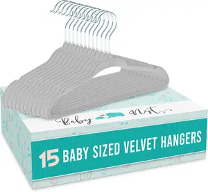 Baby Nest Designs Kids Plastic Velvet Hangers for Closet, Children Non-Slip Hangers Dividers for Nursery Closet Organizer, Grey - Pack of 15