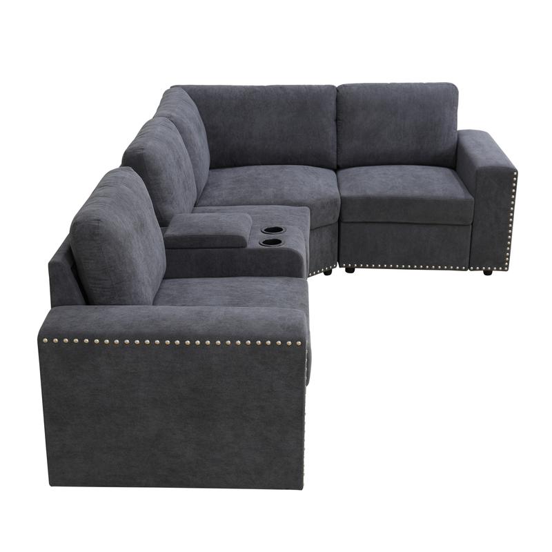 Dark Grey Corduroy 5-Piece Sofa Set - Modular Sectional for Living Room & Small Space