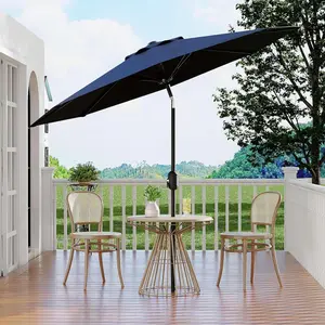 Patio Table Umbrella 10ft / 9ft, 8 Heavy-Duty Ribs Outdoor Market Umbrella with Crank System & Push Button Tilt, Versatile Sun Shade for Garden, Deck, Yard & Pool Areas