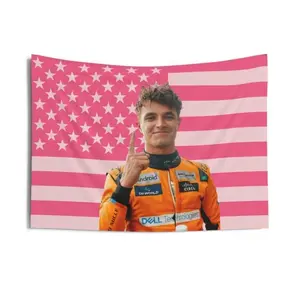 Lando Norris Pink American Flag Tapestry, aesthetic room decor, funny room decor, Lando Norris gift Cotton Decorative 40X30In boy room decor
