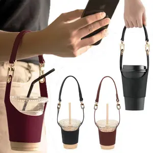 PU Leather Portable Coffee Cup Protective Sleeve Insulated Cup Holder For Tea Cups Tumblers Thermal Drink Carrier Reusable Beverage Protector Travel Coffee Mug Organizer Heat Resistant Hand Protector For Hot And Cold Drinks Daily Home And Outdoor Use