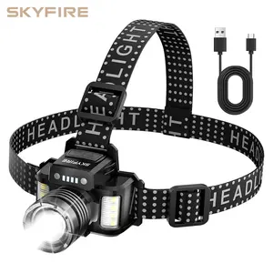 SKYFIRE Headlamp Flashlight, Ultra Bright Lightweight Rechargeable Headlamp with Main & Auxiliary Lights, 3 Color Modes, Zoomable, 90° Adjustable, 8 Lighting Modes, Waterproof Motion Sensor Head Light for Camping, Running, Hiking, Fishing