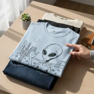 Happy Desert Alien Illustration Tee Shirt, Line Art Extraterrestrial Desert Scene, Area 51 Fun Shirt
