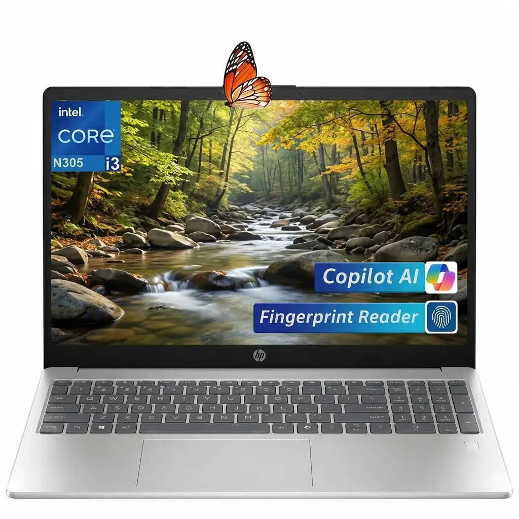 HP 15.6" Full HD Laptop - Intel i3-N305, 8GB RAM, 256GB SSD, Silver, FR ID, 15.6" FHD IPS Micro-Edge Anti-Glare Display, Fingerprint Reader, WIN 11 Home, for Students, USB 3.0, Wi-Fi, Cordless Compatible Batteries Support, Ips Monitor Laptops