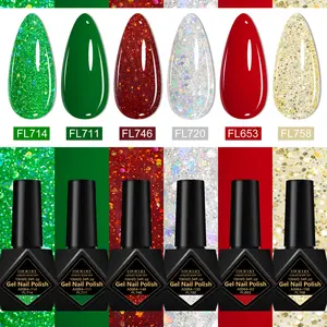6 Colors Christmas Gel Nail Polish Set, Red Green Golden Glitter Vintage Gel Varnish Kit, Polish Top Coat, Soak off UV LED Nail Art Manicure Set, Nail Products, Daily Manicures & Ideal Holiday Gift for Women