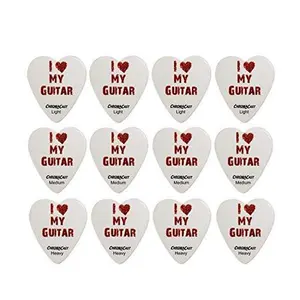 ChromaCast "I Love My Guitar" Heart Shaped Pick 12 Pack in Light, Medium and Heavy Gauge