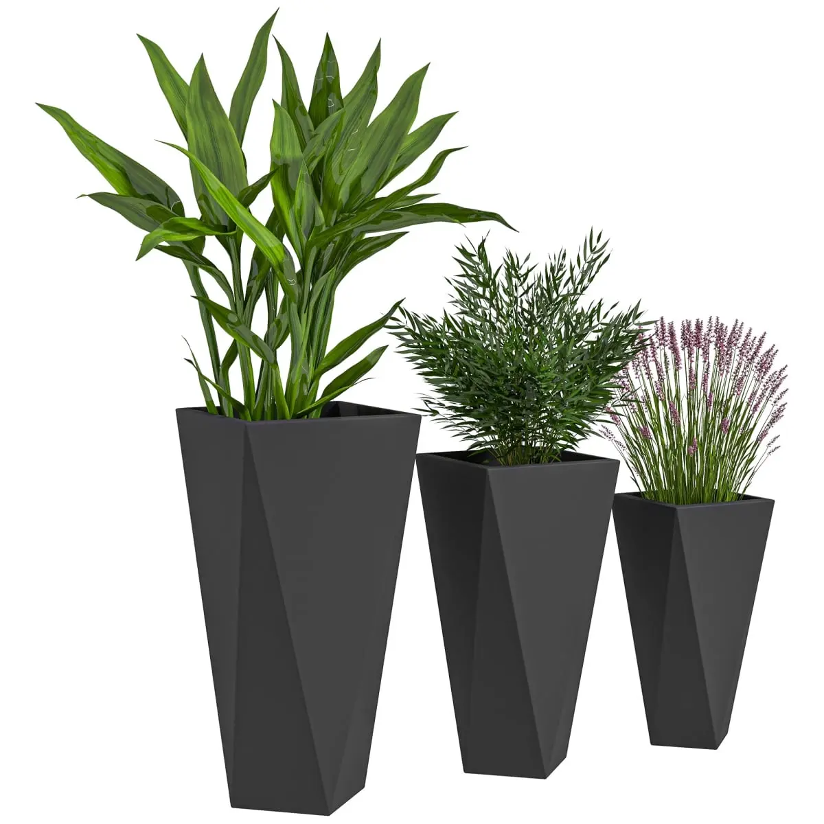 212 Main 84H-109V00BK Outsunny Tall Stackable Planters with Drainage Holes - Set of 3 Black Pots for Indoor, Outdoor Balcony Garden Use