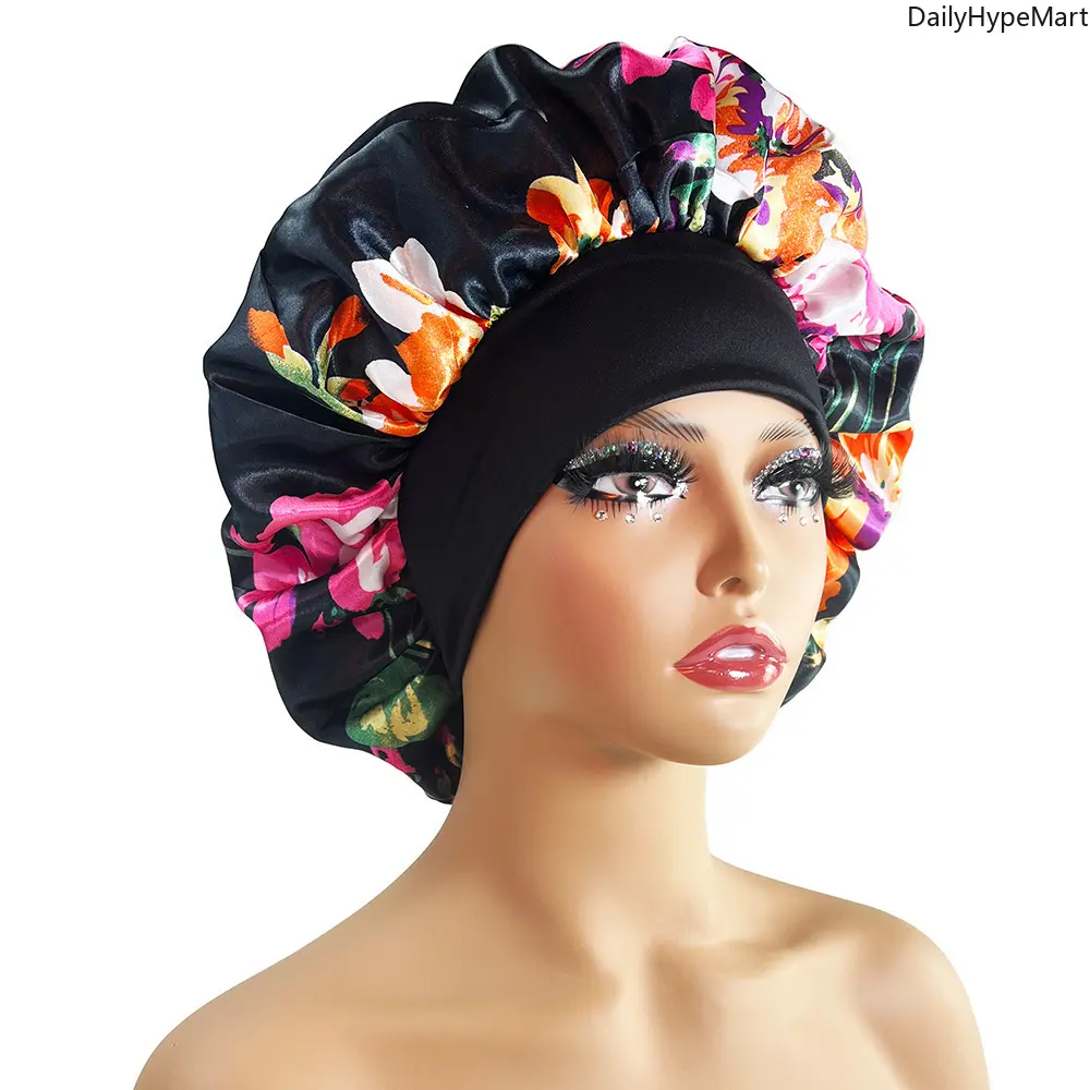 Women's Casual Simple Elegant Printed Satin Bonnet - Wide Elastic Full-band Coverage, Heatless Overnight Styling Tool, Protects Hair for Curly Hair Adults' Sleep & Commute