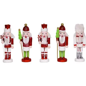 5PCS Christmas Decorations Nutcracker Ornament 5 inch Wooden Soldier Hanging Set for Xmas Tree Table Decor Gifts