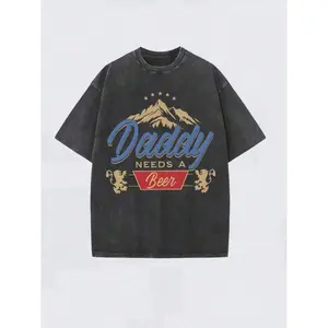 Retro Mountain Lion Letter Pattern Washed Cotton TShirt Featuring Vintage Finish and Casual Street Style for Men