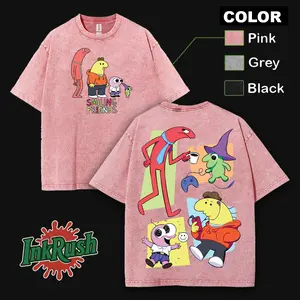 Smiling Friends Washed Cotton Shirt, Smiling Friend Ss3 Shirt, Adult Animation Series, Graphic Tee, Cartoon Double Printed Vintage Washed Tee Cotton T-shirt Fabric Menswear Top Collar