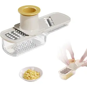 3-in-1 Beige Garlic & Ginger Grinder, Multi-Function Kitchen Tool with Slicer, Mincer & Storage Container