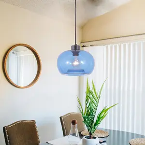 Gradient Blue Glass Pendant Lights - Modern Globe Hanging Fixtures for Kitchen Island, Dining Room, Living Room & Bedroom (9in,1-Pack)