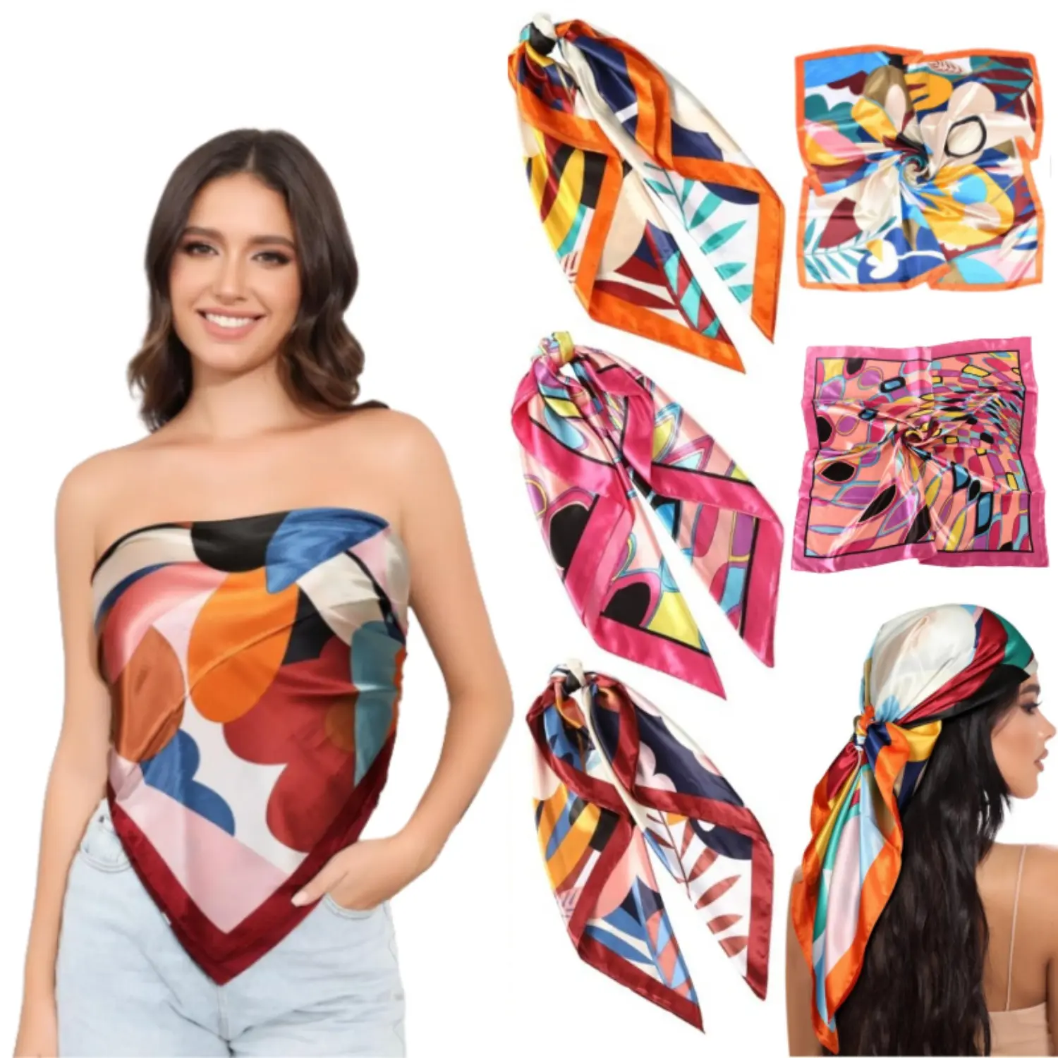 Women's Hand Tool Kit with 3Pcs 35in Large Satin Square Head Scarves - Elegant Floral Print Scarf Head Wraps, Silky Polyester Neck Scarves, Versatile Fashion Accessories for Travel, Scarf Head Wrap, Head Scarf
