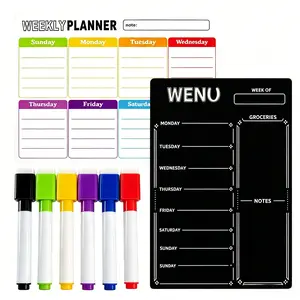 Magnetic Weekly Planner & Menu Board Set with 6 Dry Erase Markers,Dry Erase Magnetic Calendar & Menu Board for Fridge, Home Organization Set